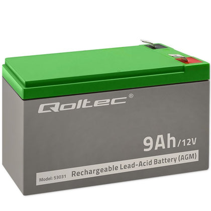 Qoltec AGM battery | 12V | 9Ah | Maintenance-free | Efficient| LongLife | for UPS, security
