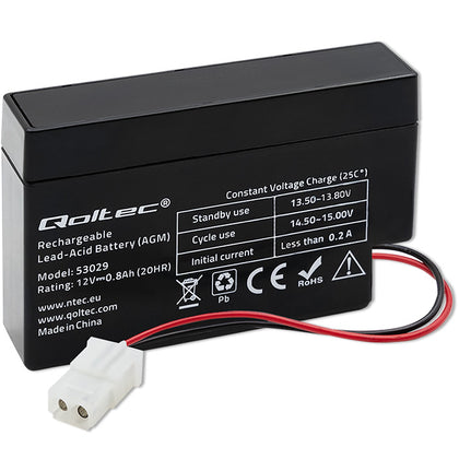 Qoltec AGM battery | 12V | 0.8Ah | Maintenance-free | Efficient| LongLife | for toys, vehicles