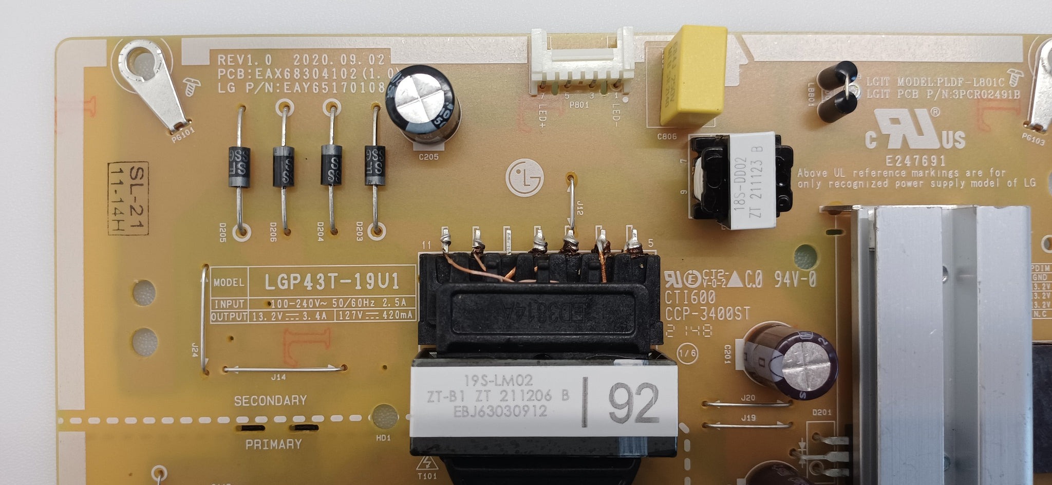 LG 43UP75003LF TV Power Supply - LGP43T-19U1 EAX68304102 (1.0)