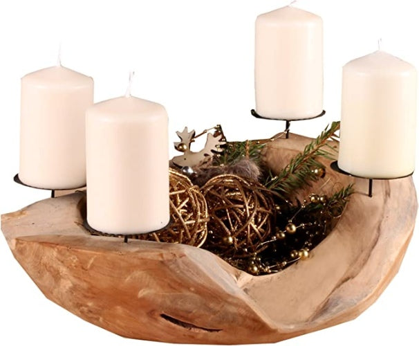 Ecost customer return Ambientehome Advent Wreath Advent Bowl Teak Round Approx. 20  25 cm Root Bowl