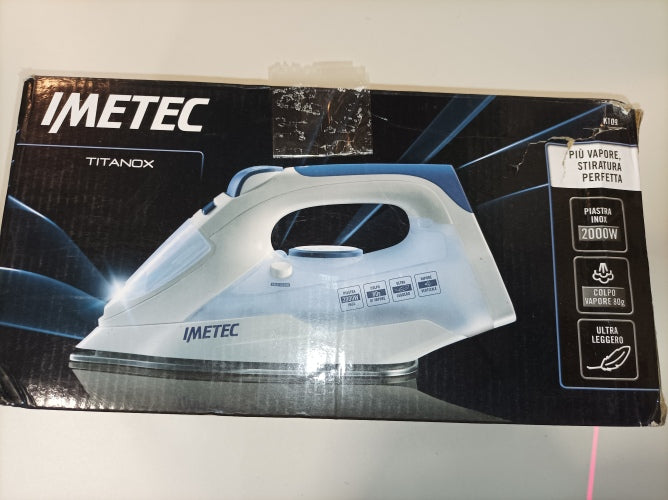 Ecost Customer Return, Imetec Titanox K109 Steam Iron Stainless Steel Plate 0.23 L 2000 W White/Blue