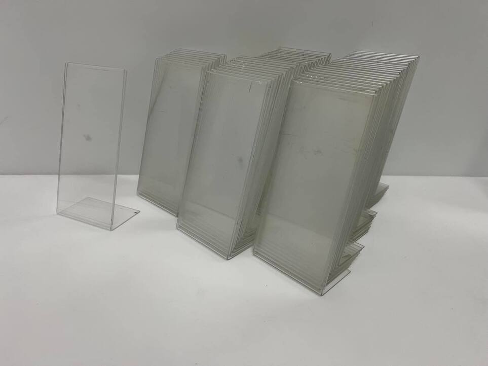L-shaped plastic promotional display stands DL (21 cm x 10 cm)