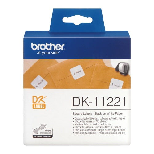 Brother DK-11221 (DK11221) Square Labels, Black on White, 23 mm, 1000 labels per roll