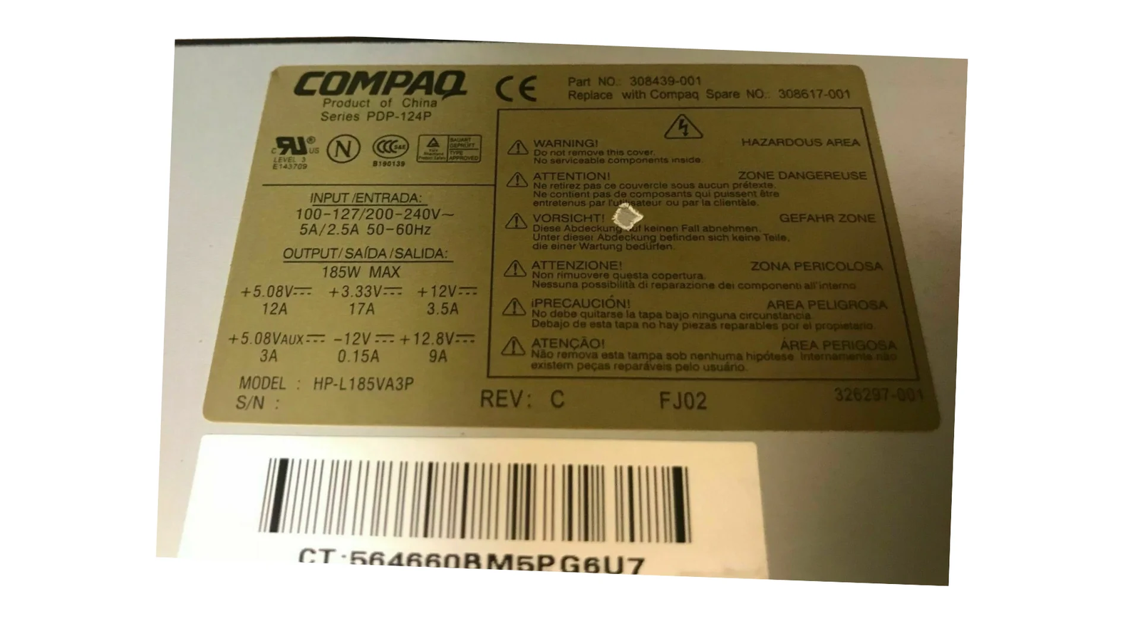 HP Compaq power supply HP-L185VA3P