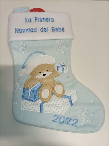 Ecost Heart's Sign Babys First Christmas Stockings Blue - Spanish