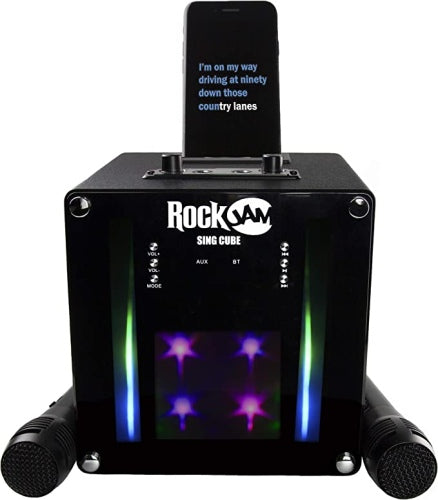 Ecost Customer Return RockJam RJSC01-BK Singcube Rechargeable Bluetooth Karaoke Machine with Two Mic