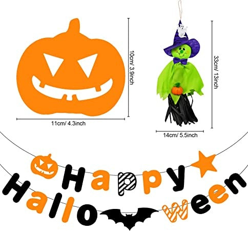 Ecost Qpout Halloween Party Hanging Decorations, Pack of 6 Hanging Ghost Ornament and Happy Hallowee