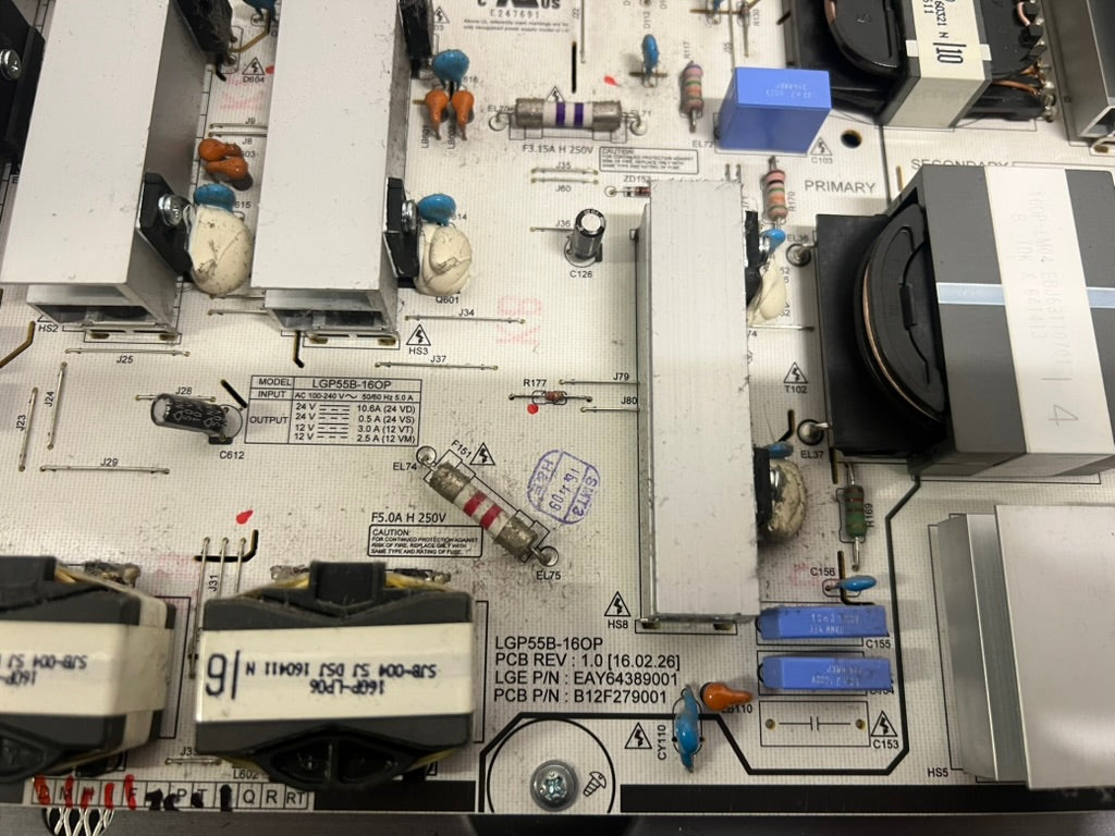LG OLED55B6V Smart TV Power Supply Board - EAY64389001 / LGP55B-16OP