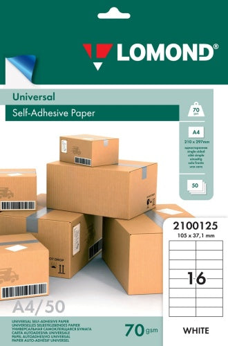 Lomond Self-Adhesive Paper Universal Labels, 16/105x37, A4, 50 sheets, White