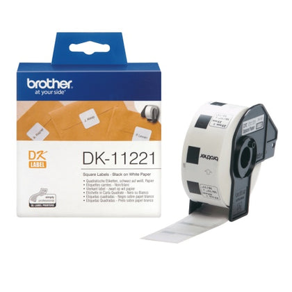 Brother DK-11221 (DK11221) Square Labels, Black on White, 23 mm, 1000 labels per roll