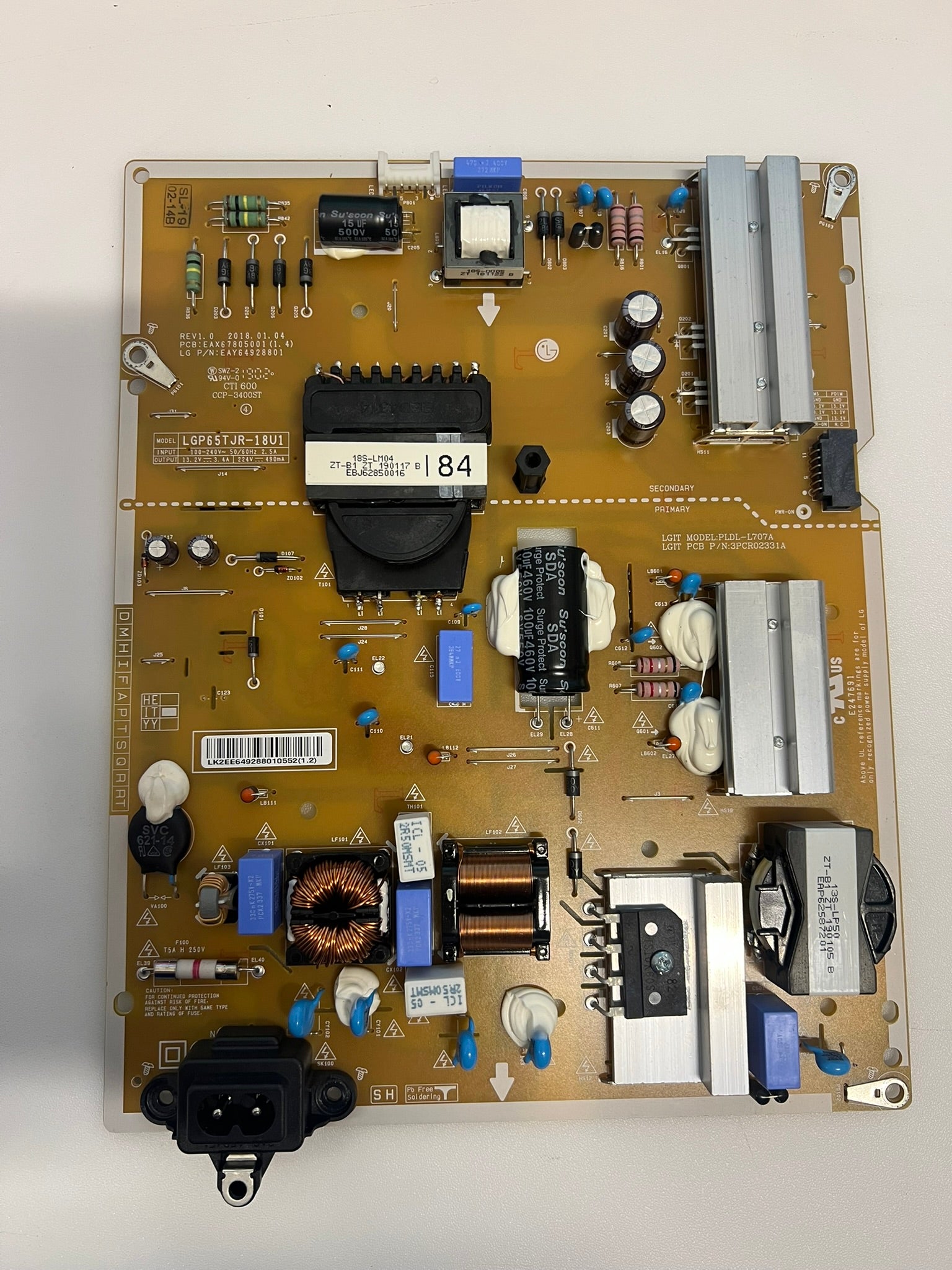 LG 65UK6400PLF Smart TV Power Supply Board - LGP65TJR-18U1 / EAX67805001 (1.4)