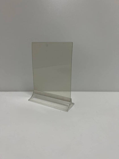 T-shaped plastic promotional display stands with triangular base A6 (15 cm x 12 cm) 
