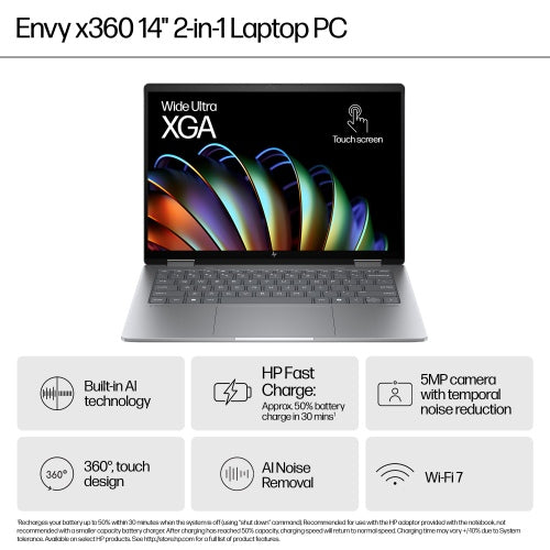 HP ENVY x360 14-fa0005ny 14'' WUXGA Touch AMD Ryzen 5 8640HS 16GB 512GB SSD W11H Meteor Silver
