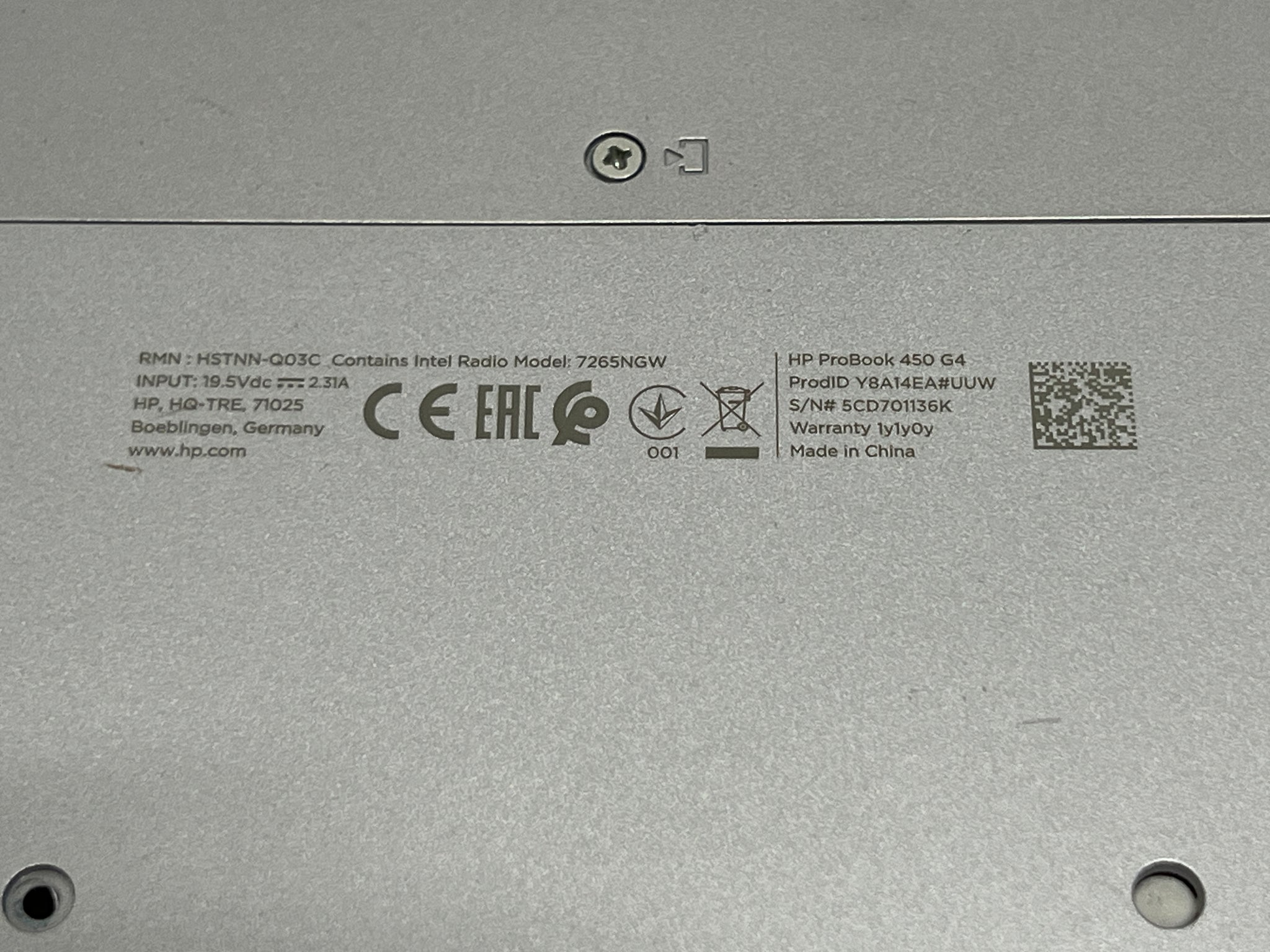 HP ProBook 450 G4 Back Plate
