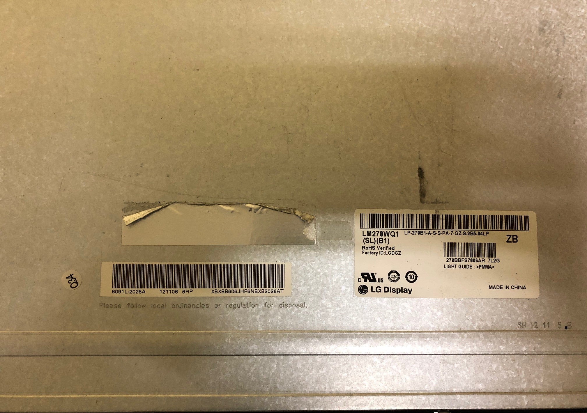 LM270WQ1 screen (defective - for spare parts only) for Dell U2713HMt