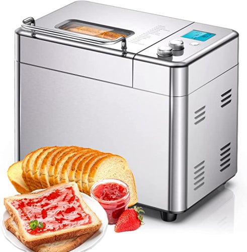 Ecost Customer Return, Stainless Steel Bread Maker with 15 Hour Preset, 15 Preset Programmes, 1 kg L