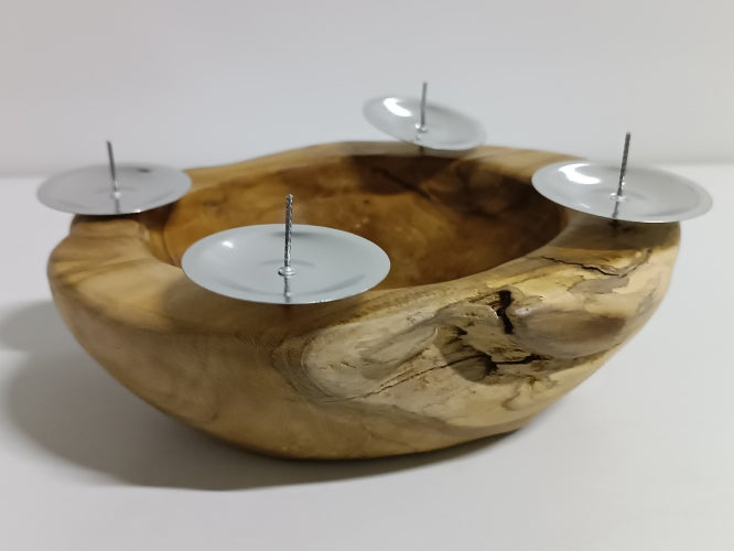 Ecost customer return Ambientehome Advent Wreath Advent Bowl Teak Round Approx. 20  25 cm Root Bowl