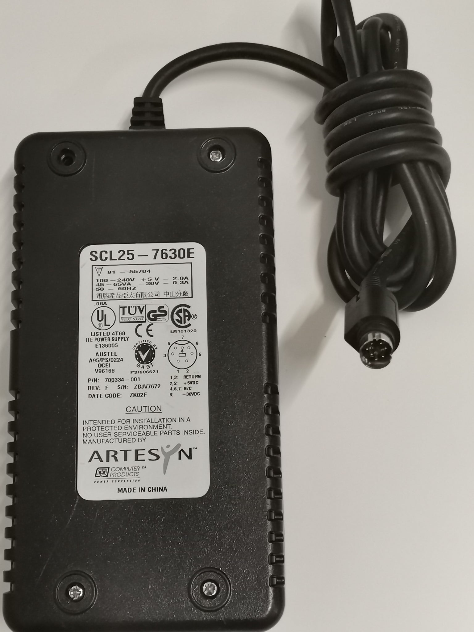 ARTESYN  P/N 700334-001  SCL25-7630E  5V-2.0A, -30V-0.3A adapter