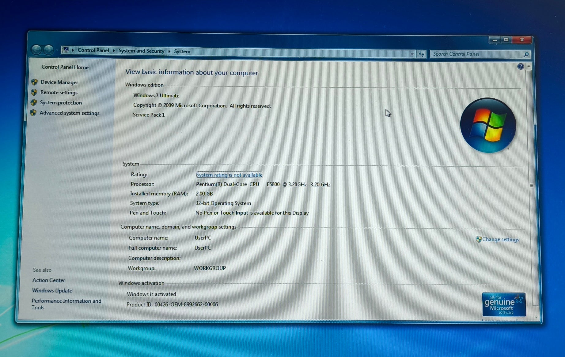 Acer Veriton X275 PC Dual-Core E5800 2GB RAM 1TB HDD Win 7