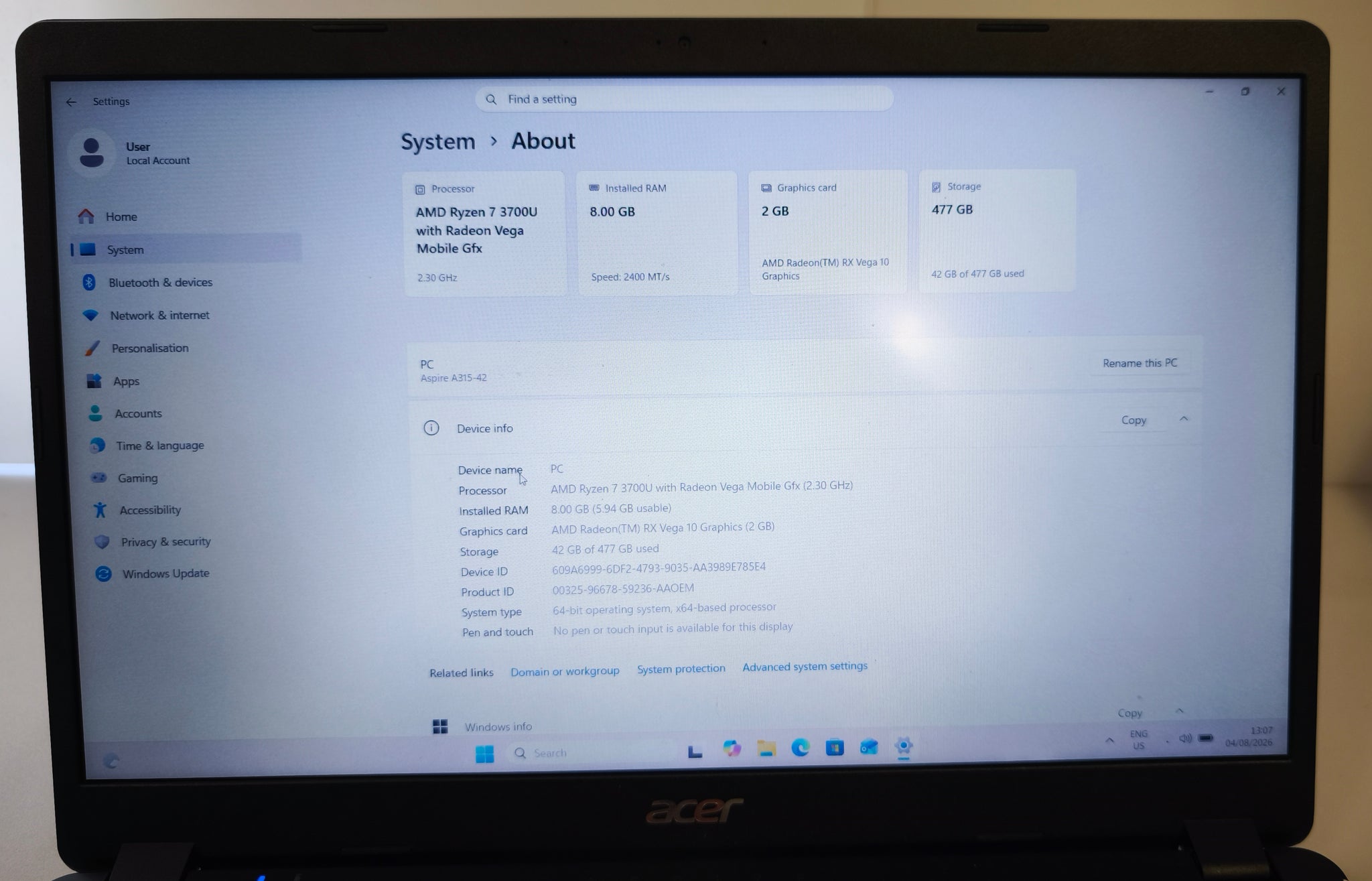 Acer Aspire A315-42 15.6