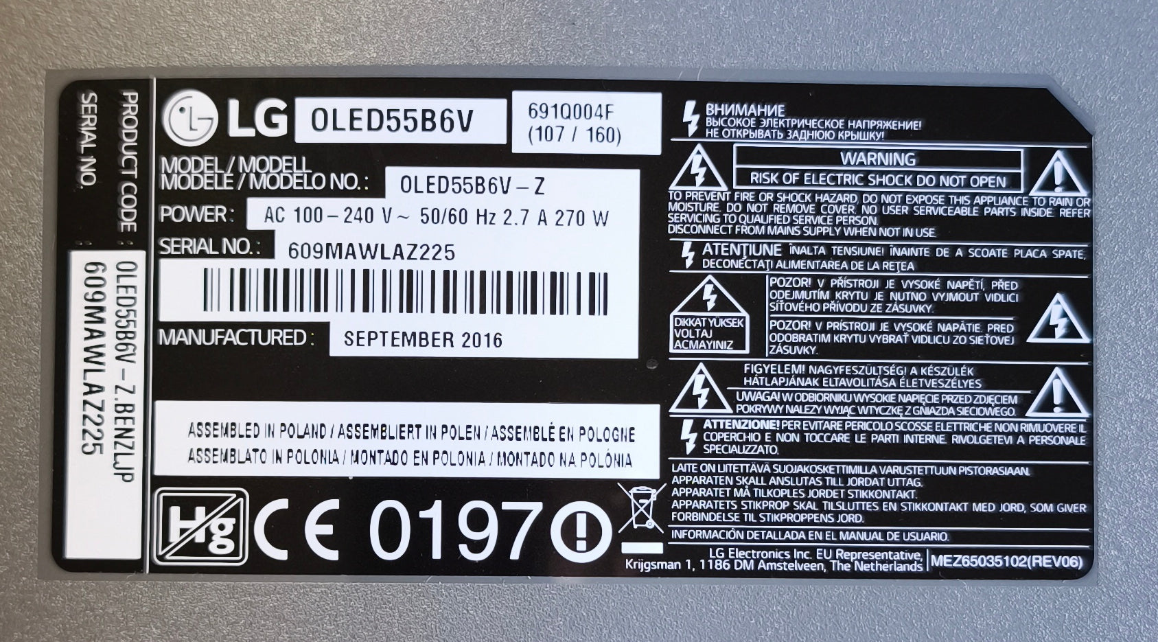 LG OLED55B6V 55