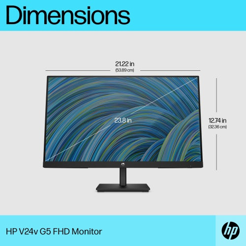 HP V24v G5 Monitor 23.8'' VA FHD 1920x1080, 5 ms, 250 cd/m2, 75 Hz, Juoda