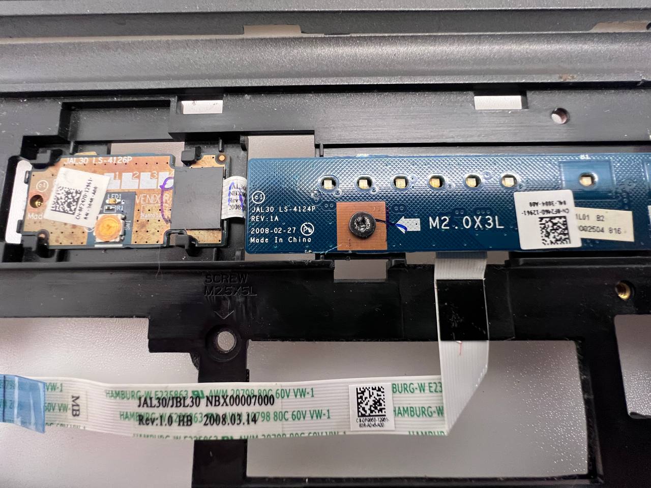 Dell Vostro 1510 Laptop - Palmrest with Control Board & Buttons JAL30 LS-4124P / LS-4126P