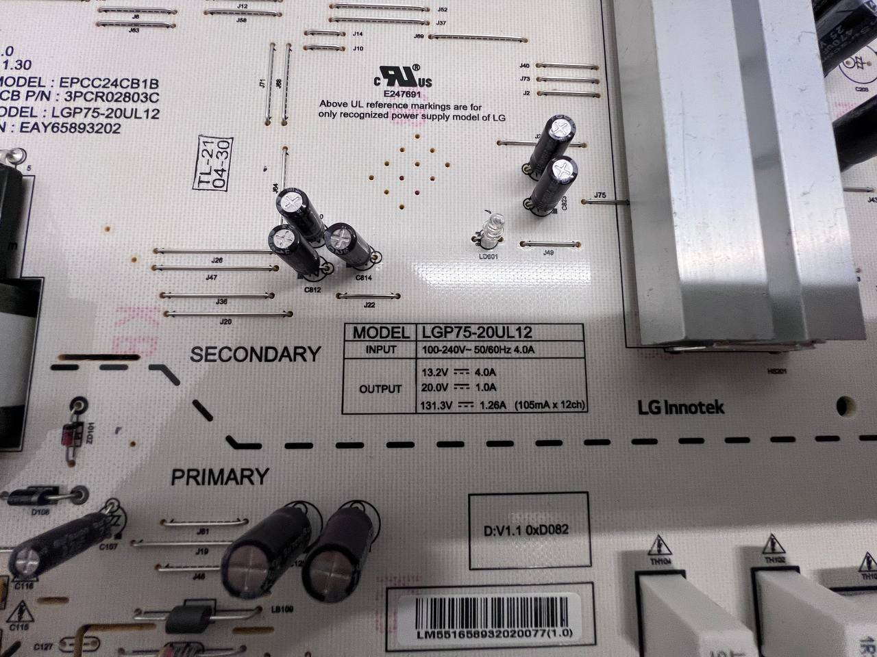 Power Supply LGP75-20UL12 EAY65893202 for LG 75NANO813PA TV