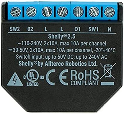 Ecost Customer Return, Shelly 2.5Pm Wifi Relay Switch For Controlling Two Electrical Circuits With A