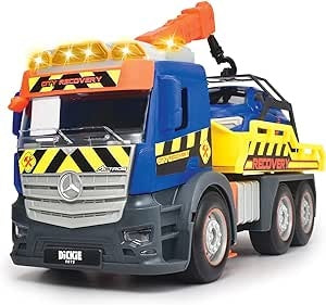 Ecost Customer Return Dickie Toys Action Truck Recovery - Tow Truck with Car, Moving Crane, Sound an