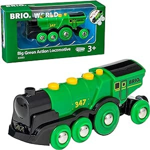 Ecost Customer Return Brio World Big Green Action Locomotive, 33593, Battery Locomotive with Light &
