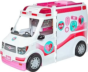 Ecost Customer Return Barbie FRM19 2-in-1 Ambulance, Folding Vehicle with Light and Sound, Dolls Pla