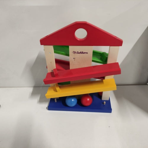 Ecost Customer Return Eichhorn Marble Run house, 4 pieces, colourful wooden roller run with bell and