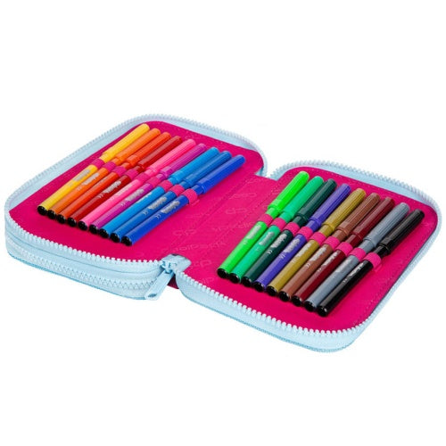Double decker school pencil case with equipment Coolpack Jumper 2 Pink Scribble
