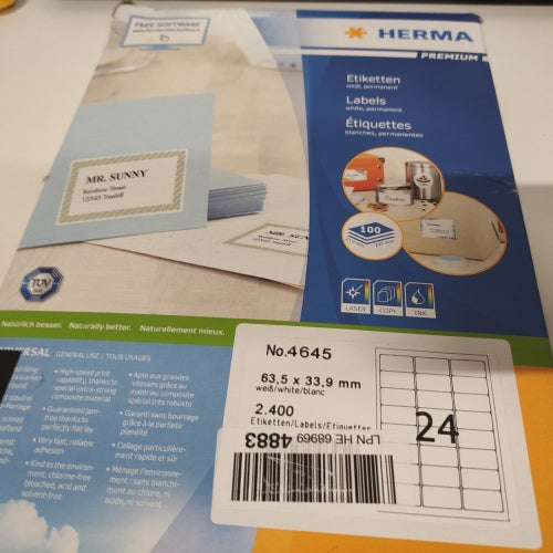 Ecost customer return HERMA 4645 63.5x33.9mm Colour Laser Paper Rectangular Premium Addre