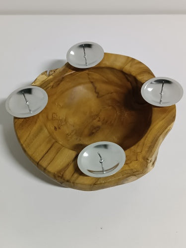 Ecost customer return Ambientehome Advent Wreath Advent Bowl Teak Round Approx. 20  25 cm Root Bowl