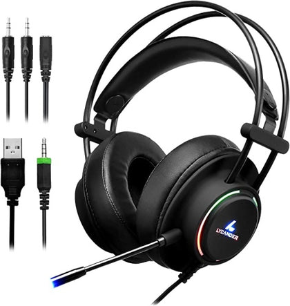 Ecost customer return LYCANDER Gaming Headset with Microphone and LED Light, 3.5mm Input, for PC, PS
