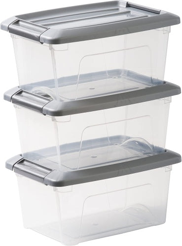 Ecost customer return AmazonBasics, Set of 3 Storage Boxes, 5 L, with Clips, Stackable, Living Room,