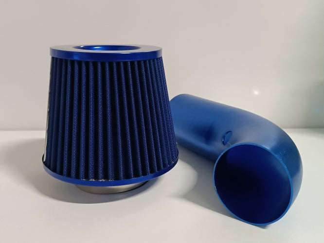 Ecost customer return Delipop Universal Air Filter Car Aluminium Pipe Power Flow Kit Blue