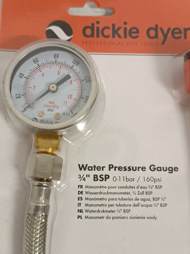 Ecost customer return Dickie Dyer Water Pressure Gauge 010 Bar 3/4