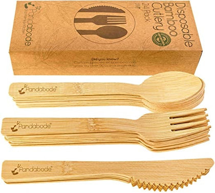 Ecost Customer Return, Pandabode™ 120 Disposable Bamboo Wooden Cutlery | Environmentally Friendly Fu