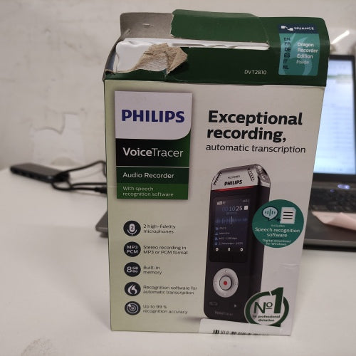 Ecost customer return Philips Voicetracer DVT2810 Audio Recorder with Dragon Speech Recorder Softwar