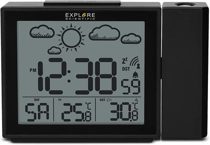 Ecost customer return Explore Scientific Remote Control Projection Alarm Clock with Weather Forecast