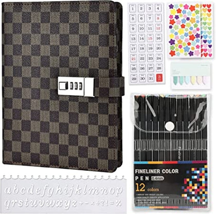 Ecost A5 Journal Notebook with Lock, Polka Dot Sealed Journal with Pen Stencils Stickers Accessories