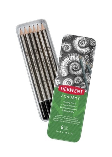 Derwent Academy Sketching Pencils, 6 pencils, Tin box