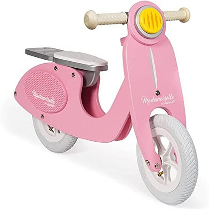 Ecost Customer Return Janod Mademoiselle Pink Scooter Balance Bike - Retro-Style Adjustable Wooden B