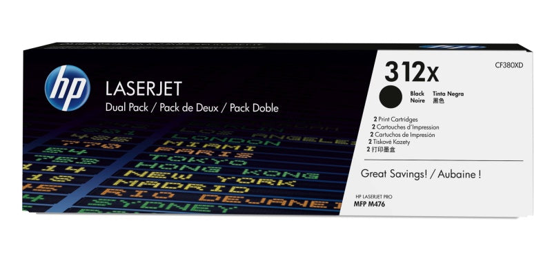 HP 312X (CF380XD) Toner Cartridge, 2-pack, Black (8800 pages)